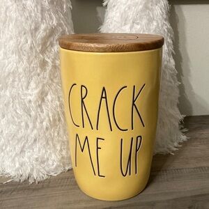 Rae Dunn CRACK ME UP YELLOW CERAMIC CELLAR WITH WOODEN LID